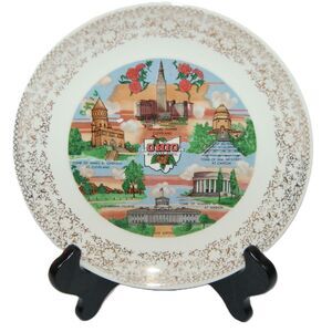 VINTAGE OHIO BUCKEYE STATE SCENIC LANDMARK TRAVEL SOUVENIR PLATE EBRINK USA 8"